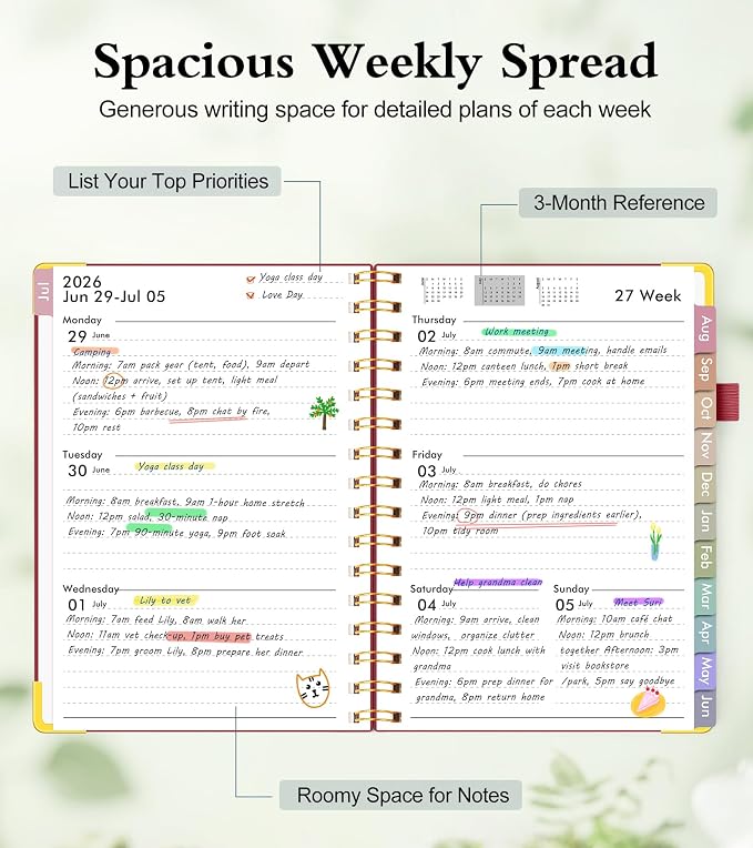 Academic Planner 2026-2027, Hardcover Weekly and Monthly Calendar Planner from July 2026 - June 2027, Daily Agenda Planners with Tabs, College School Organizer for Student Teacher, A4 (8.5" x 11"), Red