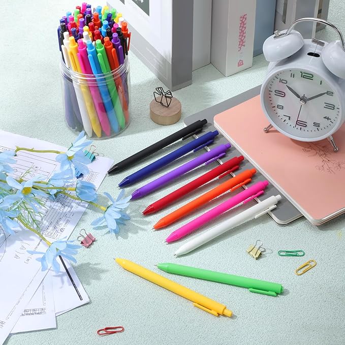 Crtiin 50 Pcs Gel Pens Bulk, 0.5mm Fine Point Black Ink Pens, Retractable Smooth Writing Quick Dry, Colored Aesthetic for School Office Journaling Teacher Appreciation Mother Day (Colorful)