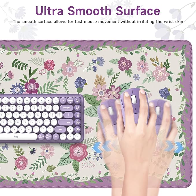 HAOCOO Purple Desk Cover Mat, Cute Large Mouse Pad with Stitched Edges, Non-Slip Waterproof Keyboard Mat, Office Supplies & Desktop Decor, Desk Pad Mat for Women Office Organizers