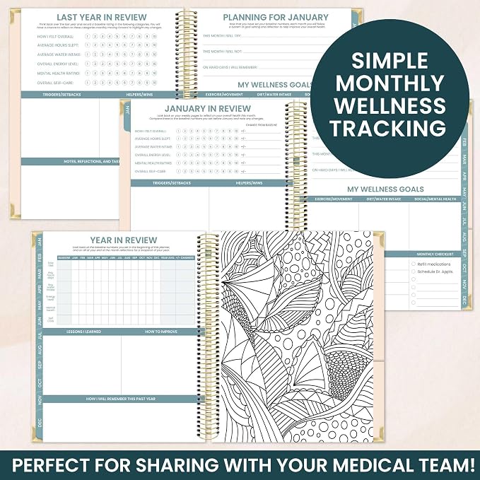 bloom daily planners Undated Chronic Illness Planner & Medical Journal - 12 Month Pain & Symptom Tracker, Mood & Medication Log, Appointment Organizer (7” x 9”)- You Are Stronger Than You Think
