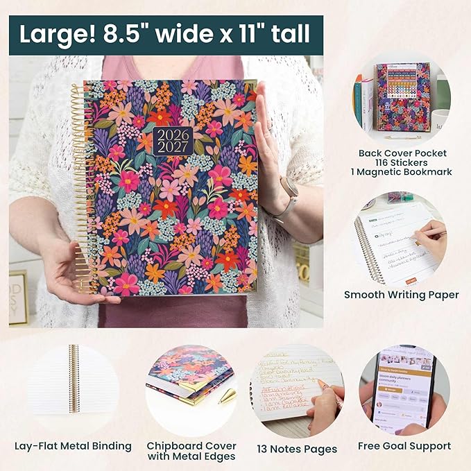 bloom daily planners HARDCOVER Planner 2026-2027 (8.5" x 11") Academic Year (July 2026 - July 2027) - 13 Months Task Goal Planner for Women - Monthly & Weekly Agenda Book - Floral Fiesta