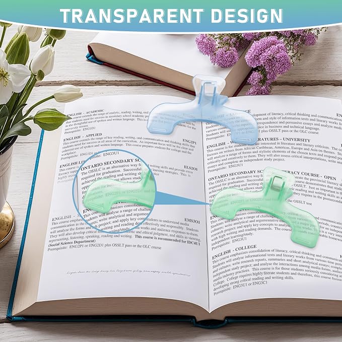 3 Pcs Book Page Holder, 4.72" Widened Transparent Page Holder for Books, Notebooks - Non-Slip Hands, Free Reading for Home, Office, School, Portable & Lightweight Bookmark Clip
