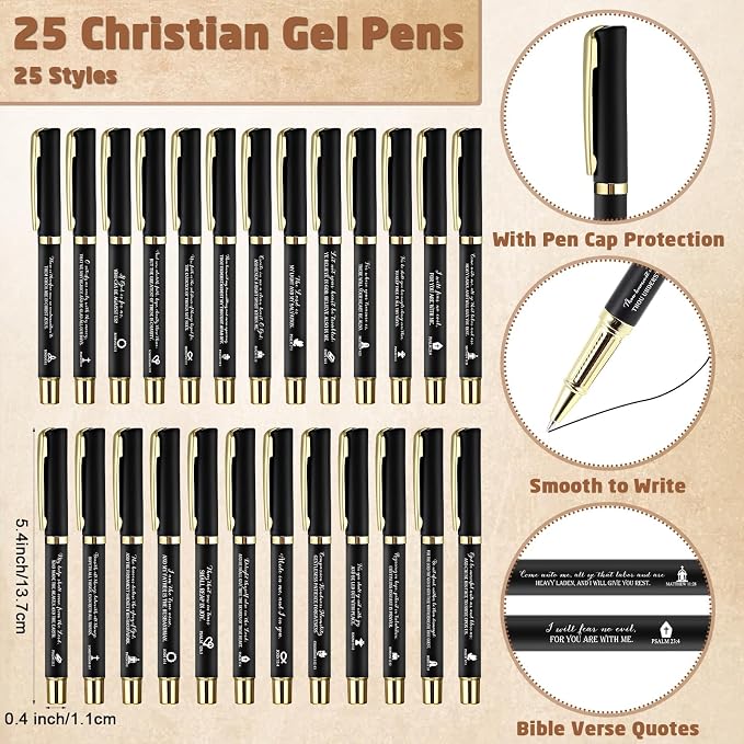 Feifeiya 25 Sets Father's Day Christian Church Gifts Bulk Bible Verse Plastic Gel Pen Religious Silicone Keychains Scripture Bookmarks for Men Women Empowerment Sunday Study Group Gifts(Black)