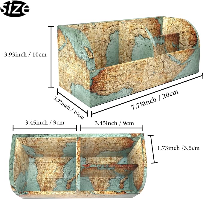 PU Leather Supply Organizer,Remote Control Holder Multifunctional Office Stationery Storage Box Organizer,Pencil Holders Organizers Table Top Desktop Desk Accessories(1-Vintage Map)