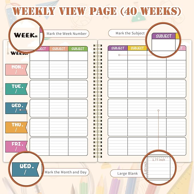 Teacher Planner - Undated Teacher Planner 9''x11'', Undated 2026-2027 Teachers Lesson Planners/Plan Book/Calendar Planners with Stickers, Schedules, Calendars and Inner Pockets