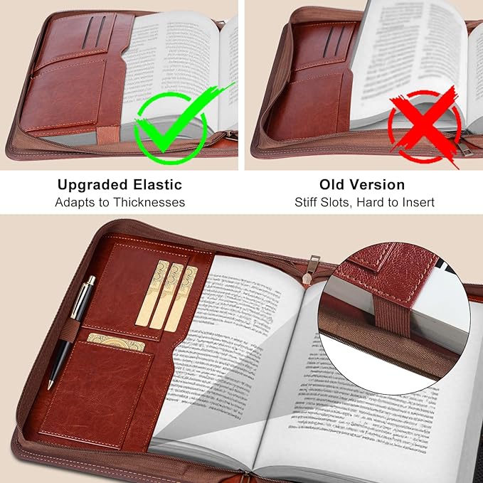 Extra Large Bible Cover Case for Men Women, Mens Bible Covers Cases Leather Bible Cover Carrying Case for Women Men with Handle Zippered Bible Book Cover Holder Bag Case (Brown, XL)