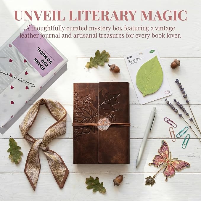 Blind Date with a Book for Book Lovers Gifts Box-10 Types of Books with Leather Retro Notebook,Luxury Bookmark,Scarf,Tags,Pens etc...Random Chosen Book with Goodies Perfect for Mother’s Day,Women