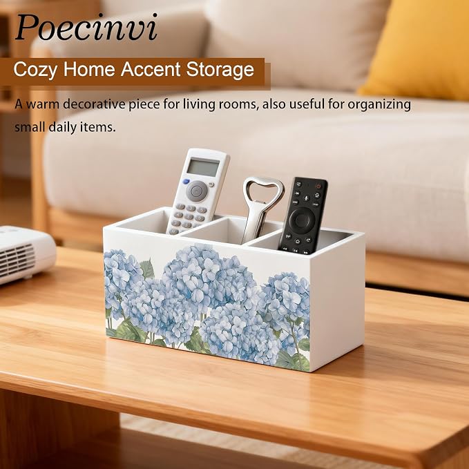 Vintage Blue Hydrangea Pen Holder for Home Office Desk, Hydrangea Decor, Rustic Cottagecore Blue Flower Botanical Wooden Box Sign Pencil Holder for Desk Shelf Organizer
