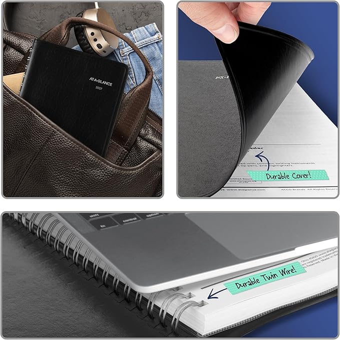 AT-A-GLANCE 2027 Appointment Book Planner, Daily, 5" x 8", Quarter-Hourly, DayMinder, Black (G1000027)