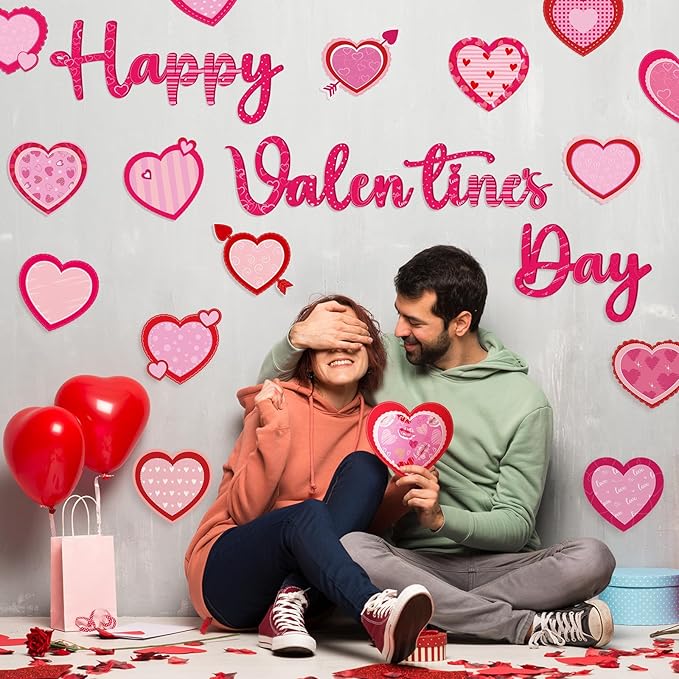 Gersoniel 83 Pieces Valentine's Day Bulletin Board Decorations Paper Love Hearts Cutouts Happy Valentines Cutouts for Romantic Classroom Home Window Door Wall Decorations Supplies