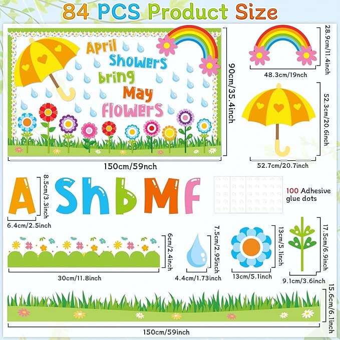 Spring Bulletin Board Decorations April Showers Bring May Flowers Bulletin Board Decorations Set Colorful Flower Umbrella Rainbow Paper Cutouts for School Classroom Whiteboard Home Party Decor Supplie
