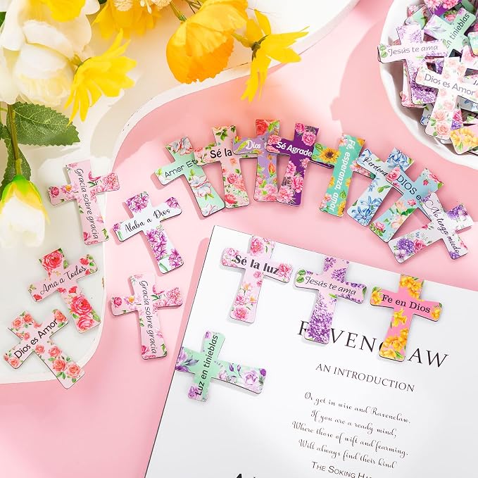 Skyygemm 48 Pcs Spanish Bible Verse Magnetic Bookmarks Separadores para Biblia En Spanish Cross Bookmarks for Bible Christian Gift for Women Bulk Mother's Day Church Gift's for Study Supplies