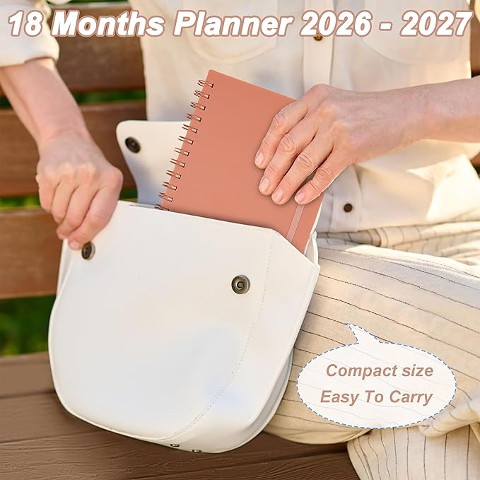 2026-2027 Day Planner, Weekly & Monthly Planner from Jan 2026-Jun 2027, 18 Month Calendar Planner, Agenda 2026 with Tabs Stickers, A5 Size, Pink