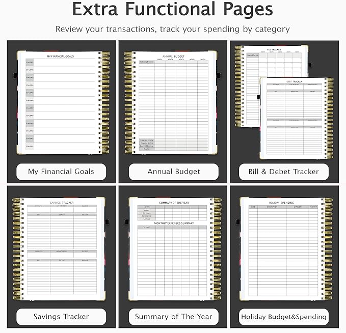 Ospelelf Undated Budget Planner with Expense Tracker and Bill Organizer Large Spiral Bound Monthly Account Planners to Take Control of Your Money 12 Months Black Floral