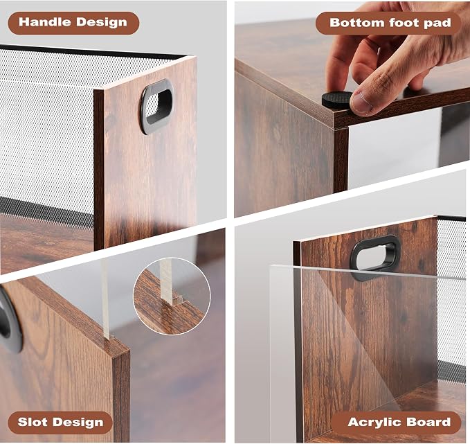Vinyl Record Storage Crate 2 Pack, Holds up To 60 LPs, Album Visible Storage Box with Acrylic Front, Handle, Wooden Multi-Purpose Organizer for Records, Magazines and Books, Desktop and Home Office