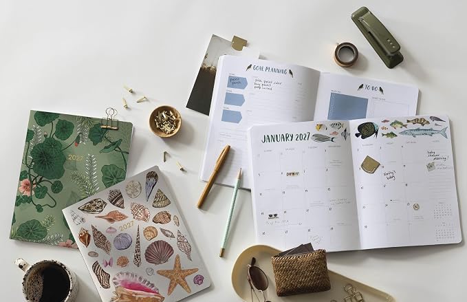 High Note 2027 Monthly Planner, 17-Month Planner: August 2026 – December 2027, 7.75" x 9.75", Greenery with Flexible Cover, Gold Foil, Project & Goal Planning Pages