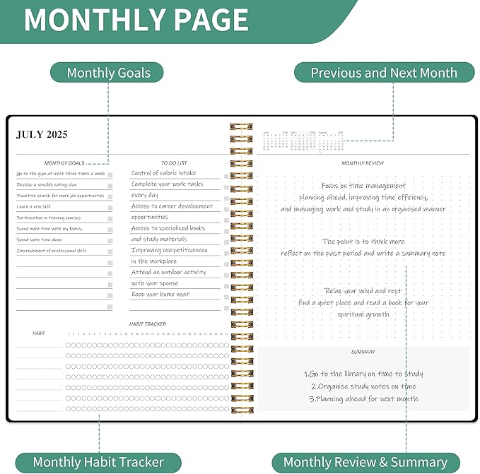 Monthly Planner 2026-2027, 18 Months Calendar Book from JAN 2026 - JUN 2027 with Habit Tracker, Goals,To -Do List, Summary & Monthly Review,Waterproof Cover Twin-Wire Binding 8.5" x 11", Black