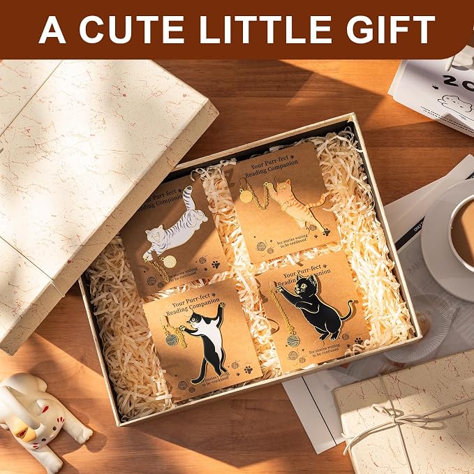4 Pcs Cat Bookmark Set for Women, Cute Metal Bookmarks with Gold Chain and Round Charm, Book Marks for Reading Women, Book Marker, Bookmarks for Book Lovers