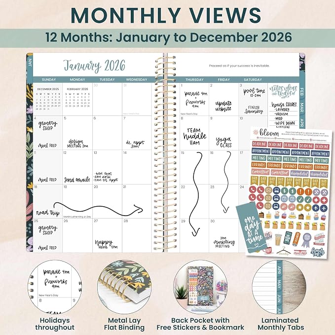 bloom daily planners 2026 Planner (January - December) Calendar Year Organizer - 5.5” x 8.25” - Weekly & Monthly Agenda Book with Stickers & Bookmark - Be Kind