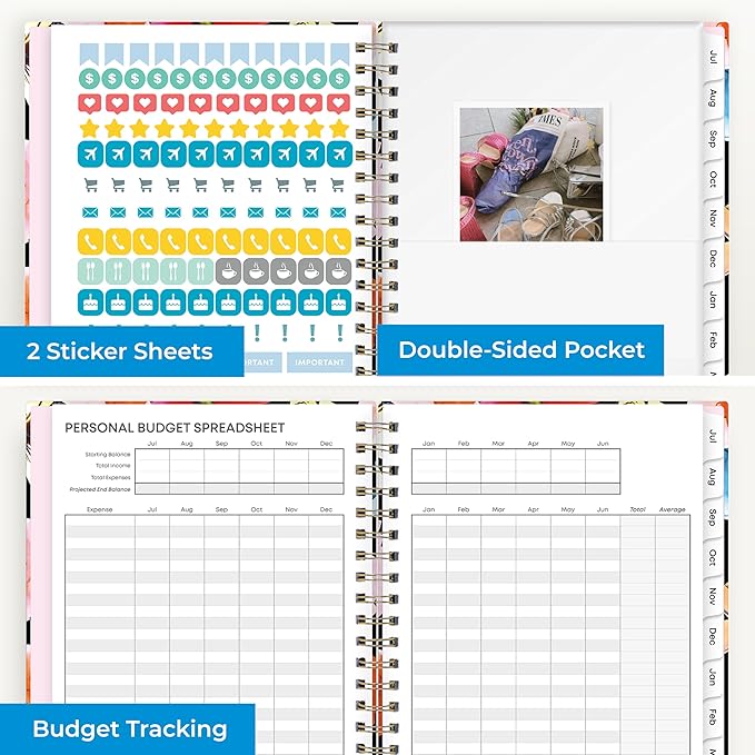 Blue Sky 2025-2026 Weekly and Monthly Academic Year Planner Calendar, July 2025 - June 2026, 5" x 8", Hard Cover, Wirebound, Storage Pocket, Laminated Tabs, Stickers, Pop Garden