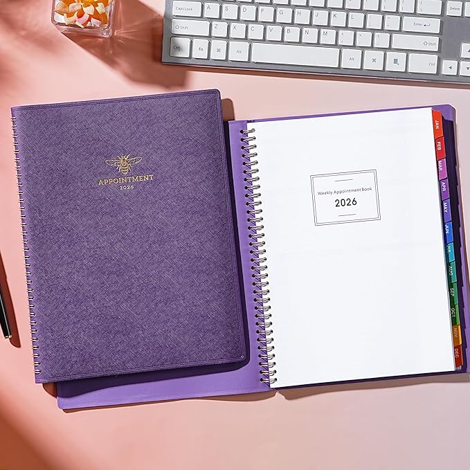 2026 Appointment Book - 30 Minutes-Hourly, Weekly ＆ Monthly Calendar Planner 2026, Jan. 2026 - Dec. 2026, 8.26" x 10.7", Daily/Hourly Planner, Schedule Planners, Spiral Binding, Purple