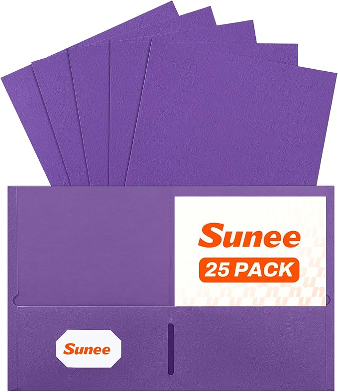 SUNEE Folders with Pockets(25 Pack, Purple), 2 Pocket Folders Fit Letter Size Paper, Paper File Folder for School Office Home Business