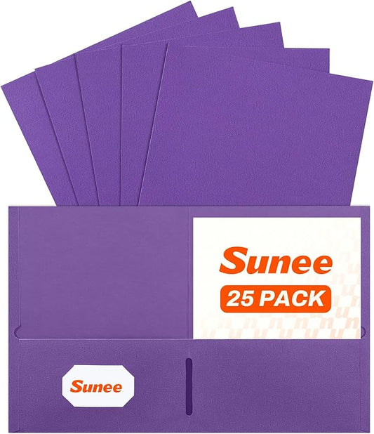 SUNEE Folders with Pockets(25 Pack, Purple), 2 Pocket Folders Fit Letter Size Paper, Paper File Folder for School Office Home Business