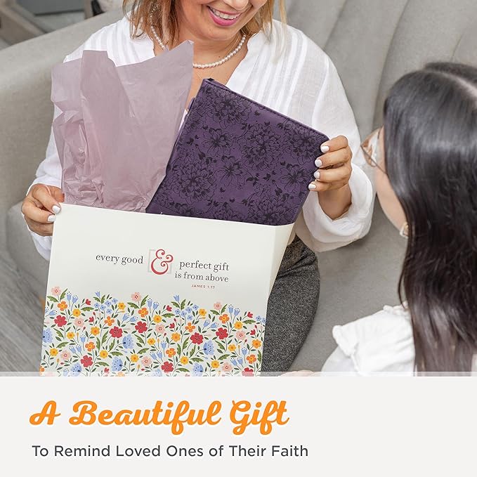 Christian Art Gifts Women's Fashion Bible Cover I Can Do All Things Philippians 4:13, Purple Floral Faux Leather (Large)