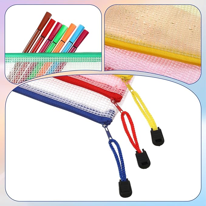 100 Pcs Mesh Zipper Pouch Bulk, 9.25 x 4.72 Inch Small Clear Plastic Pencil Pouches Multipurpose Waterproof Pencil Pouch for Stationary, Cosmetics, Bill, Envelopes Storage (5 Colors)