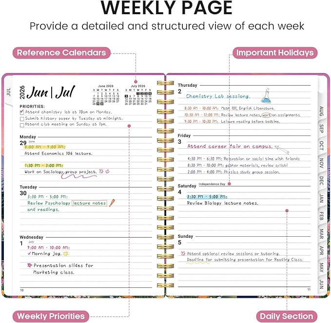 Planner 2026-2027, Academic Monthly and Weekly Calendar Planner for Women, July 2026 - June 2027, Hardcover Pretty Agenda Planner Book with Tabs, Spiral Daily Organizer for School Office Home Supplies, 6.3" x 8.5" - Dreamscape Hills