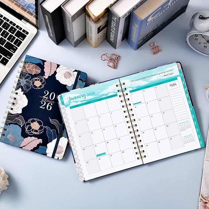 2026 Planner - Jan. 2026 - Dec. 2026, 2026 Planner Weekly and Monthly with Tabs, 6.3" x 8.4", Planner 2026, Hardcover with Back Pocket + Thick Paper + Twin-Wire Binding, Perfect Daily Organizer