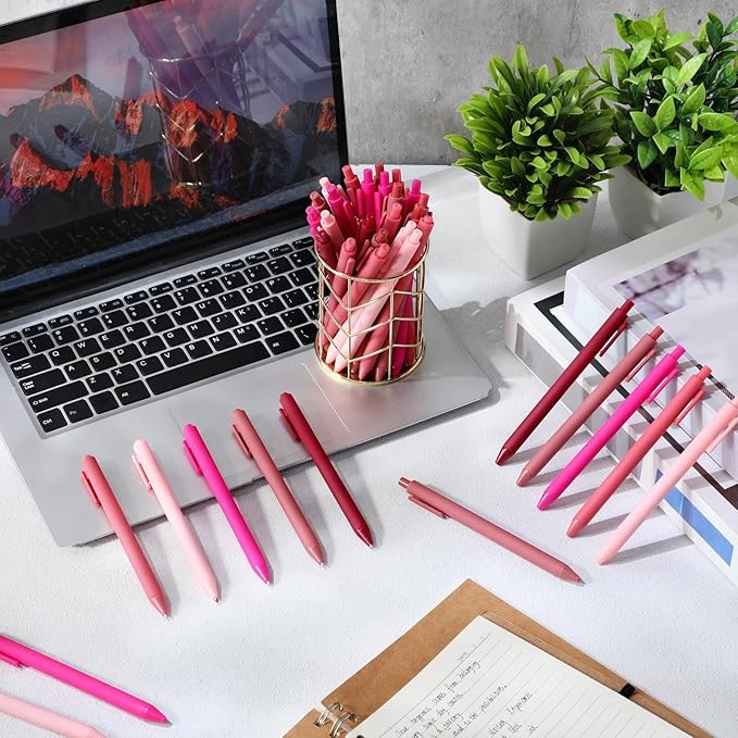 Crtiin 30 Pcs Gel Pens Bulk, 0.5mm Fine Point Black Ink Pens, Retractable Smooth Writing Quick Dry, Colored Aesthetic for School Office Journaling Teacher Appreciation Mother Day (Pink Series)