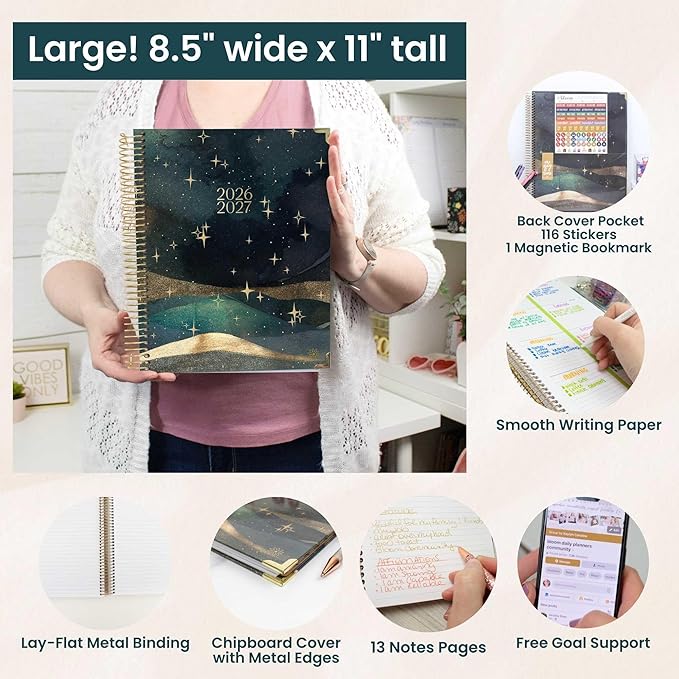 bloom daily planners HARDCOVER Planner 2026-2027 (8.5" x 11") Academic Year (July 2026 - July 2027) - 13 Months Task Goal Planner for Women - Monthly & Weekly Agenda Book - Celestial Skies