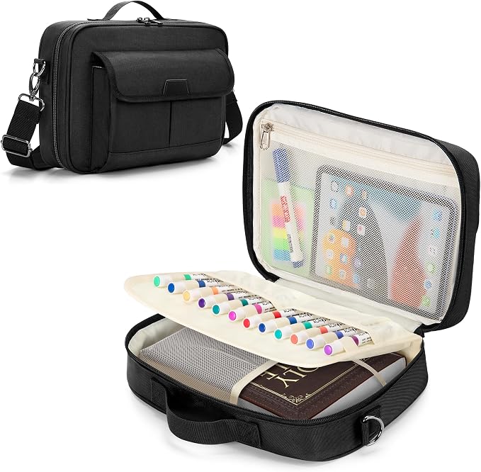 LoDrid Bible Carrying Case for Church with Multiple Pockets, Portable Bible Cover Bag with Handle and Shoulder Strap for Bible Accessories, Black, Bag Only