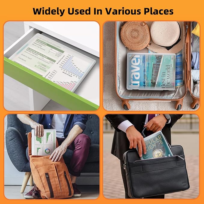 Moon Magpie A4 File Paper Storage and Organizer Box, Clear Scrapbook Office Document Holder Plastic Storage Container with Hing Lids Portable Project Case for Magazine File and School Supplies
