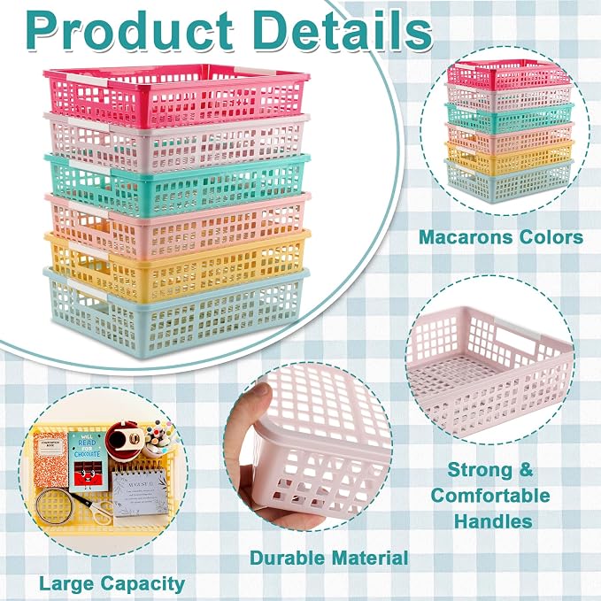 12 PCS Plastic Classroom Turn in Paper Trays Storage Bin Basket Organizers Holds 4A Paper File for School Teacher Supplies Classroom Office Home Organization and Storage Tray (Macarons)