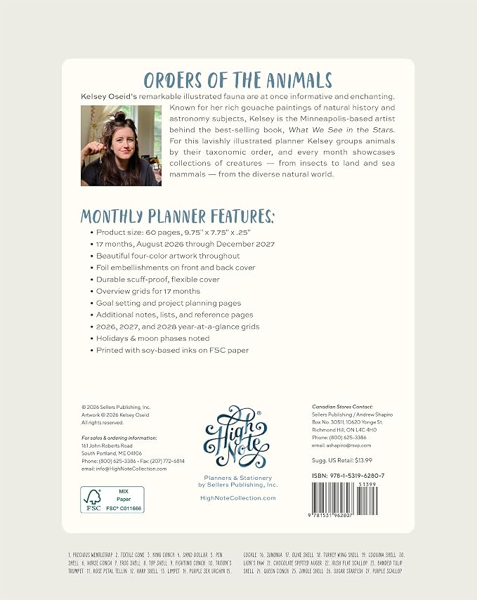 High Note 2027 Monthly Planner, 17-Month Planner: August 2026 – December 2027, 7.75" x 9.75", Orders of the Animals with Flexible Cover, Gold Foil, Project & Goal Planning Pages