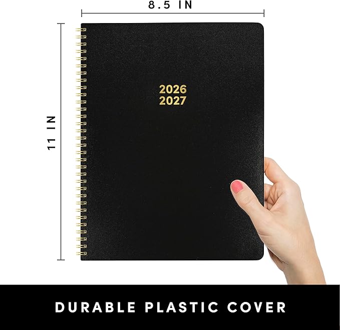 PAPERAGE 2 Year Monthly & Yearly Planner, 24 Months (January 2026 - December 2027), 8.5 in x 11 in, Spiral Bound 2026-2027 Planner with Monthly & Yearly Views, Note Pages & Trackers - Black