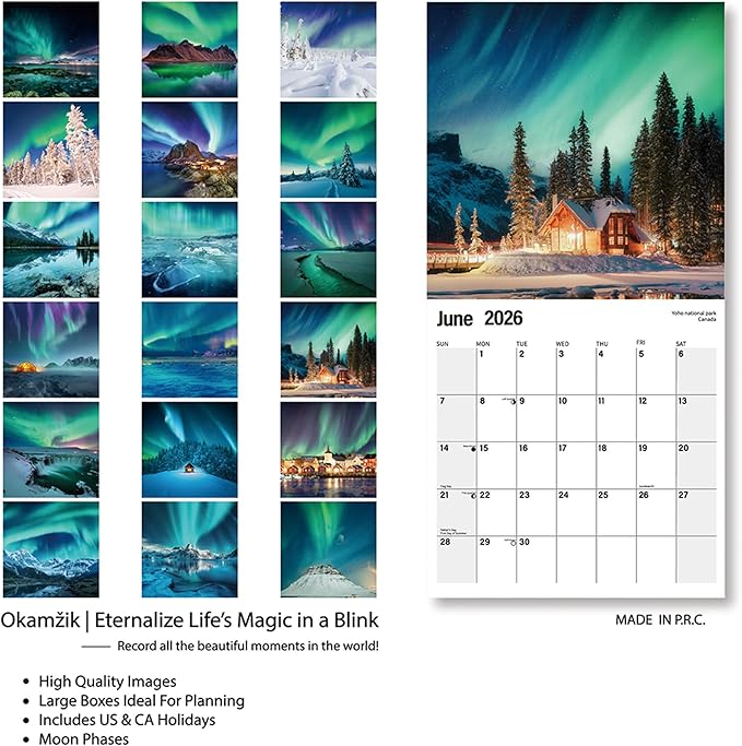 Wall Calendar 2025-2026 Planner Calendar - AURORA Hangable Monthly Wall Calendar with Large Blocks for Organizing & Planning, Academic Schedule, Home, Office & family, Thick & Sturdy Paper (12"x24" Open)