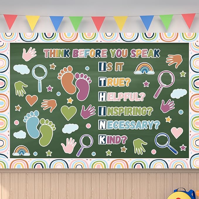 Boho Classroom Bulletin Board Decorations Kindness Motivational Think Before You Speak Middle School Poster Positive Educational Bulletin Board Wall Decor for Teachers Students Elementary Preschool