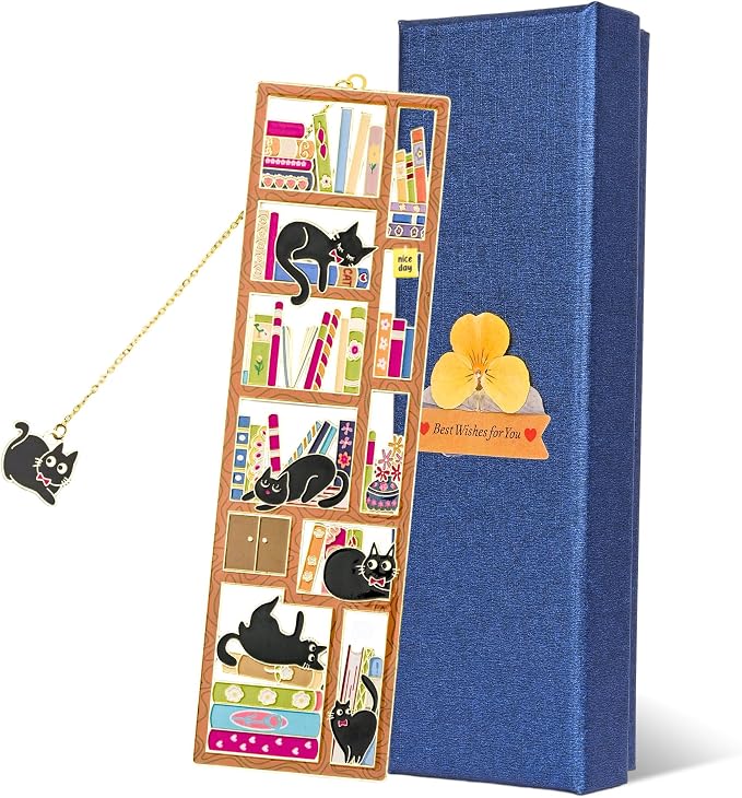 Cat Metal Bookmark with Gift Box, Personalized Book Marks Charm, Bookmarks for Women, Reading, Cute Cat Book Marker Gifts for Mom, Bestie, Friends, Teacher, Birthday, Dad, Graduation, Cat Lover