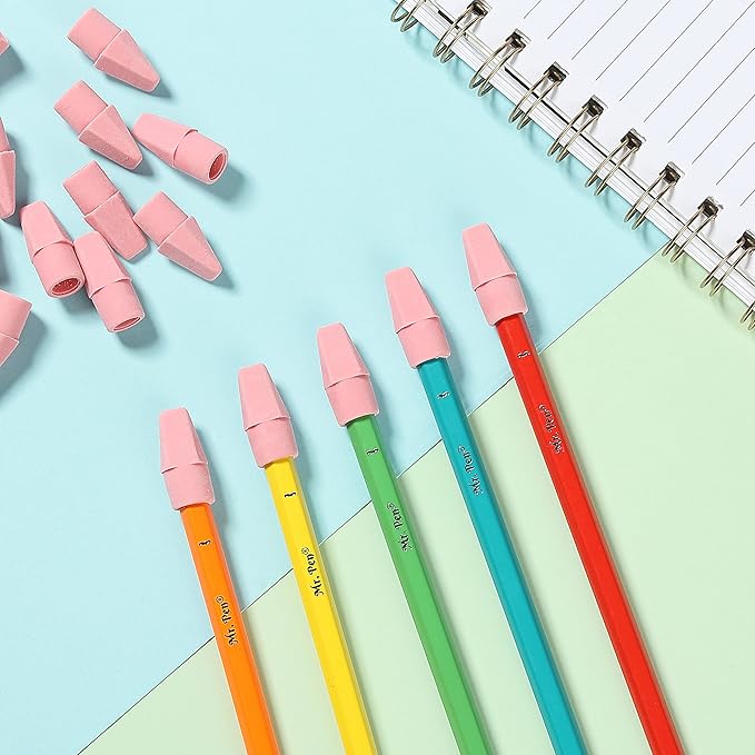 Mr. Pen- Pencil Top Erasers, 120 Pack, Pink, Latex-Free, No-Smudge Cap Pencil Erasers for Precise Erasing, Kids, Teachers, Studying Supplies