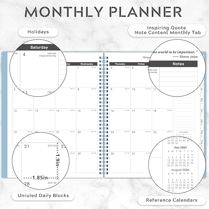 2026-2031 Monthly Planner/Calendar - 5 Year Planner, Jul. 2026 - Jun. 2031, 9" x 11", 5 Year Calendar Double-Side Pocket + Durable Polypropylene Cover - Light Blue