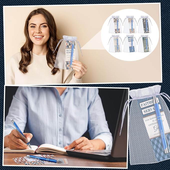 Dispowreath 24 Pcs/12 Sets Faithful Servant Gifts Pen with Bookmark 12 Faithful Servant Pen, 12 Philippians 2: 17 Bookmarks Father's Day Appreciation Gift for Pastors Church Leaders Volunteers Prizes