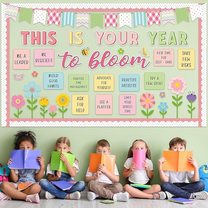 Spring Bulletin Board Decorations Positive Flower Butterfly Paper Cutouts Inspirational This is Your Year Bulletin Board Set Spring Bee Floral Poster for School Class Chalkboard Wall Decoration Favor