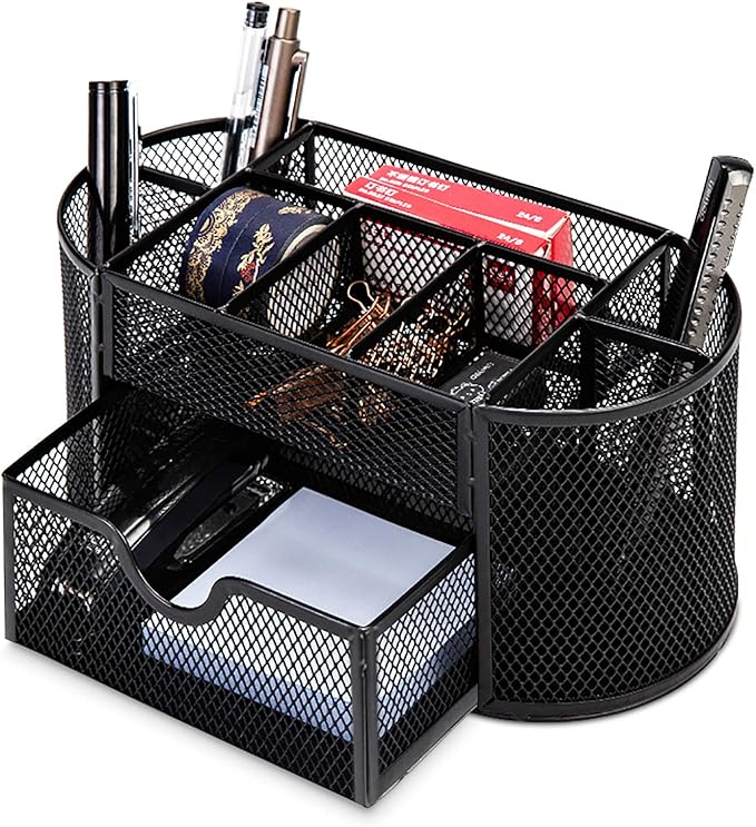 Desk Organizer Accessories Mesh, Saving Desktop Space, 9-Compartment Multifunctional Pen Holder, Used to Store Stationery in Office, Home, School, Classroom (Black 2)