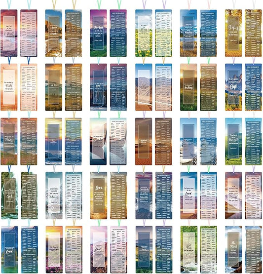 Chinco 120 Pack Bible Verse Bookmarks Scenery Christian Inspirational Scripture Book Markers Religious Motivational Encouragement Page Markers for Church Office Reading Lover Gifts