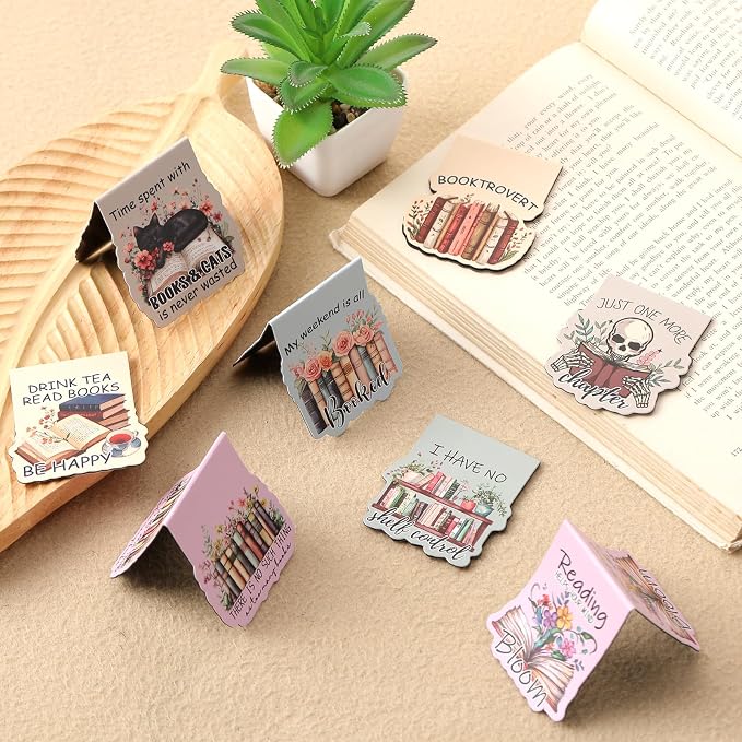 Book Lovers Magnetic Bookmarks - 8 PCs Cute Cat Page Markers Gifts Funny Vintage Aesthetic Flower Magnet Book Marks for Reading Women Readers Bookish Students Teacher Birthday Graduation