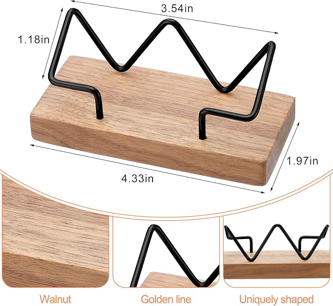 Amyhill 4 Pcs Wood Business Card Holder Display for Desk Metal Wooden Name Card Organizer Business Display Holders for Women Men Office Home Decoration(Wood Color)