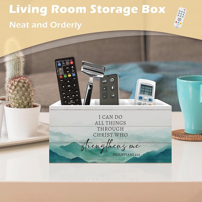 Motivational Christian Pen Holder Organizer, Christian Desk Decor, I Can Do All Things Through Christ Bible Verse Wooden Pen Pencil Holders for Home Office Desk Accessories